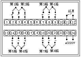 智(zhi)能巡檢(jian)儀端子(zi)接線（輸(shu)入信号(hao)爲熱電(dian)偶、電壓(ya)、電流）