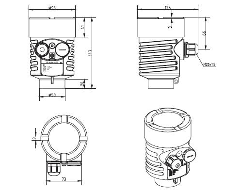 雙纜(lan)導波雷(lei)達物位(wei)計外殼(ke)尺寸圖(tu)
